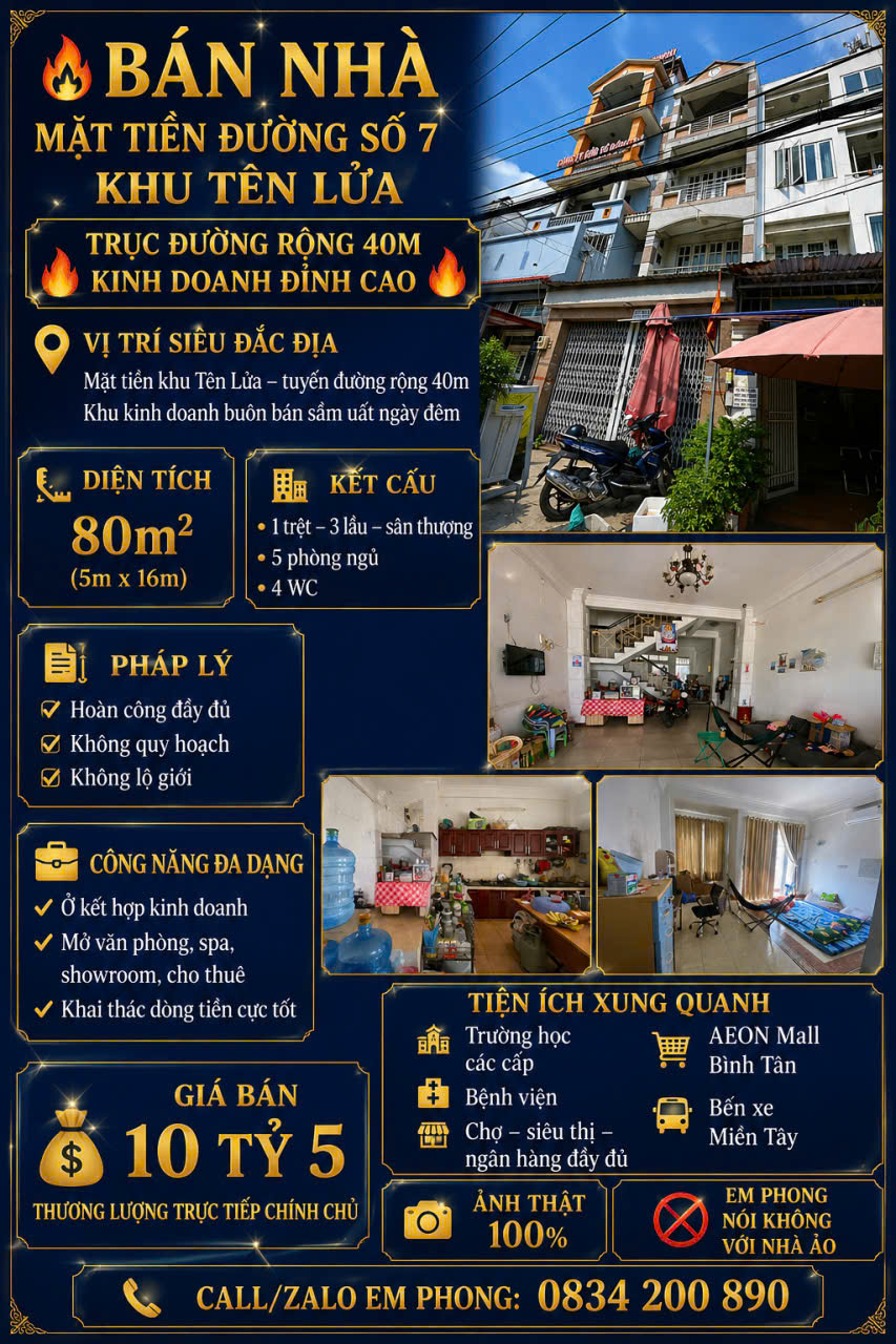 BÁN NHÀ MT ĐƯỜNG SỐ 7 – KHU TÊN LỬA